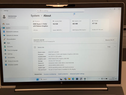 Refurbished HP EliteBook 645 G11 Laptop - AMD Ryzen 5 7535U, 16GB RAM, 512GB SSD